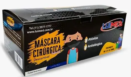 Máscara Cirúrgica Tripla Infantil Preta C/ Elástico - LUIMED (caixa com 50 un.)
