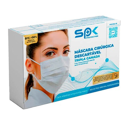 Máscara Descartável Tripla Branca SP Protection - 50 UNIDADES 